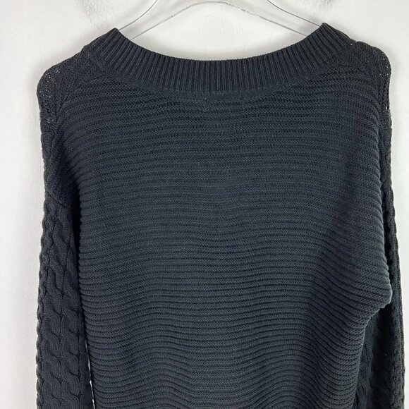 NWT Caslon Cable Knit Sleeve V-Neck Ribbed Sweater In Black Size XS NEW - Picture 9 of 10